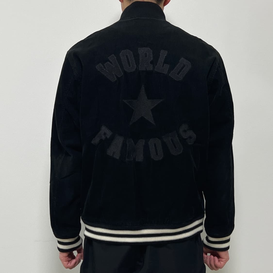 슈프림 08AW 월드 페이머스 코듀로이 바시티 자켓 블랙 상품이미지1
