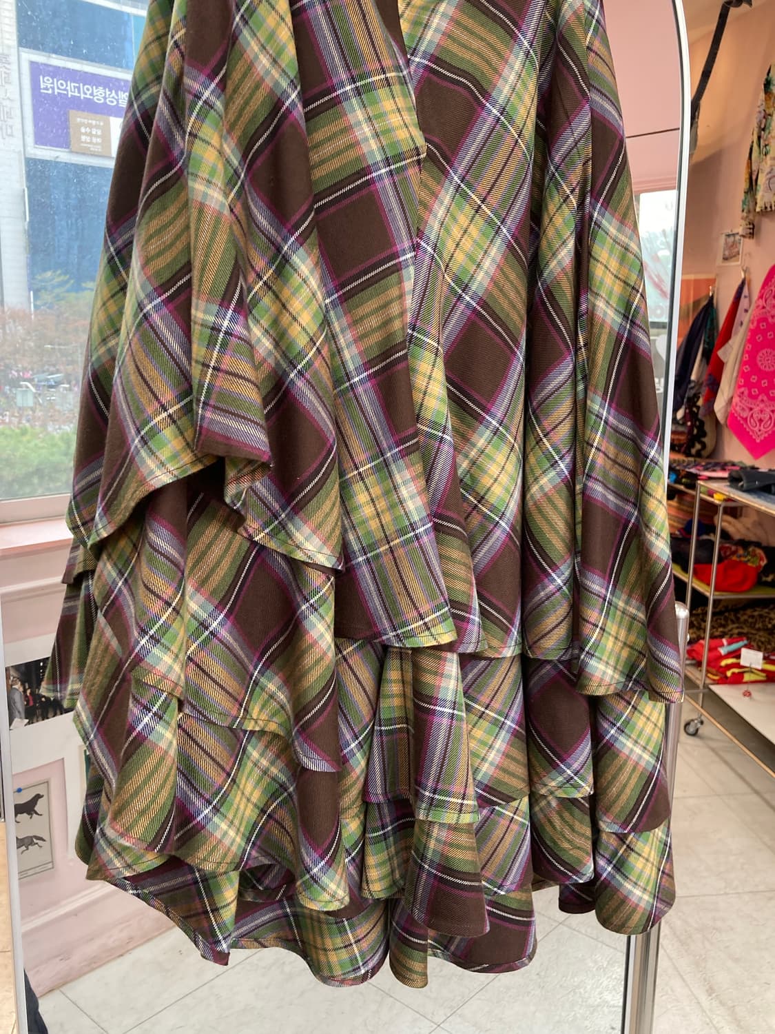 브라운 체크 언발란스 롱스커트 상품이미지7