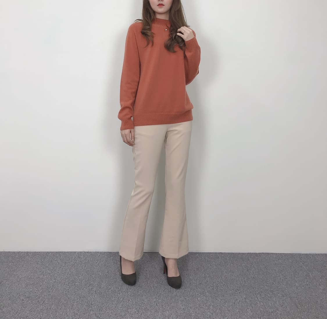 메리노 울캐시 홀가먼트 반목니트 적황 (L)새상품 상품이미지4
