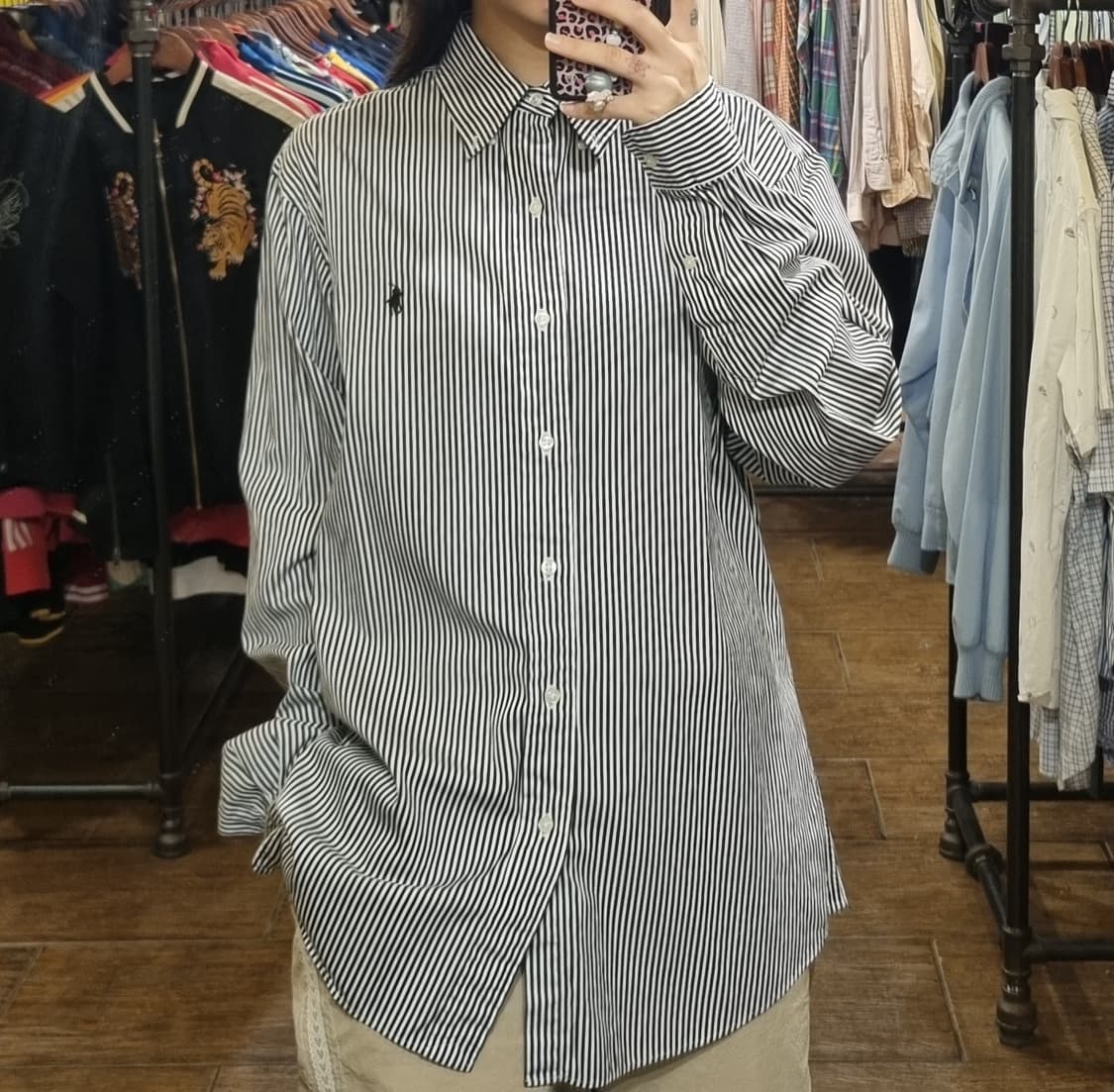 [Hi] 폴로 긴팔 스트라이프 셔츠 블랙 상품이미지3