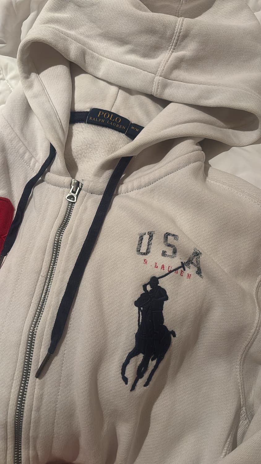 폴로 빅포니 성조기 후드집업 화이트 m 상품이미지3