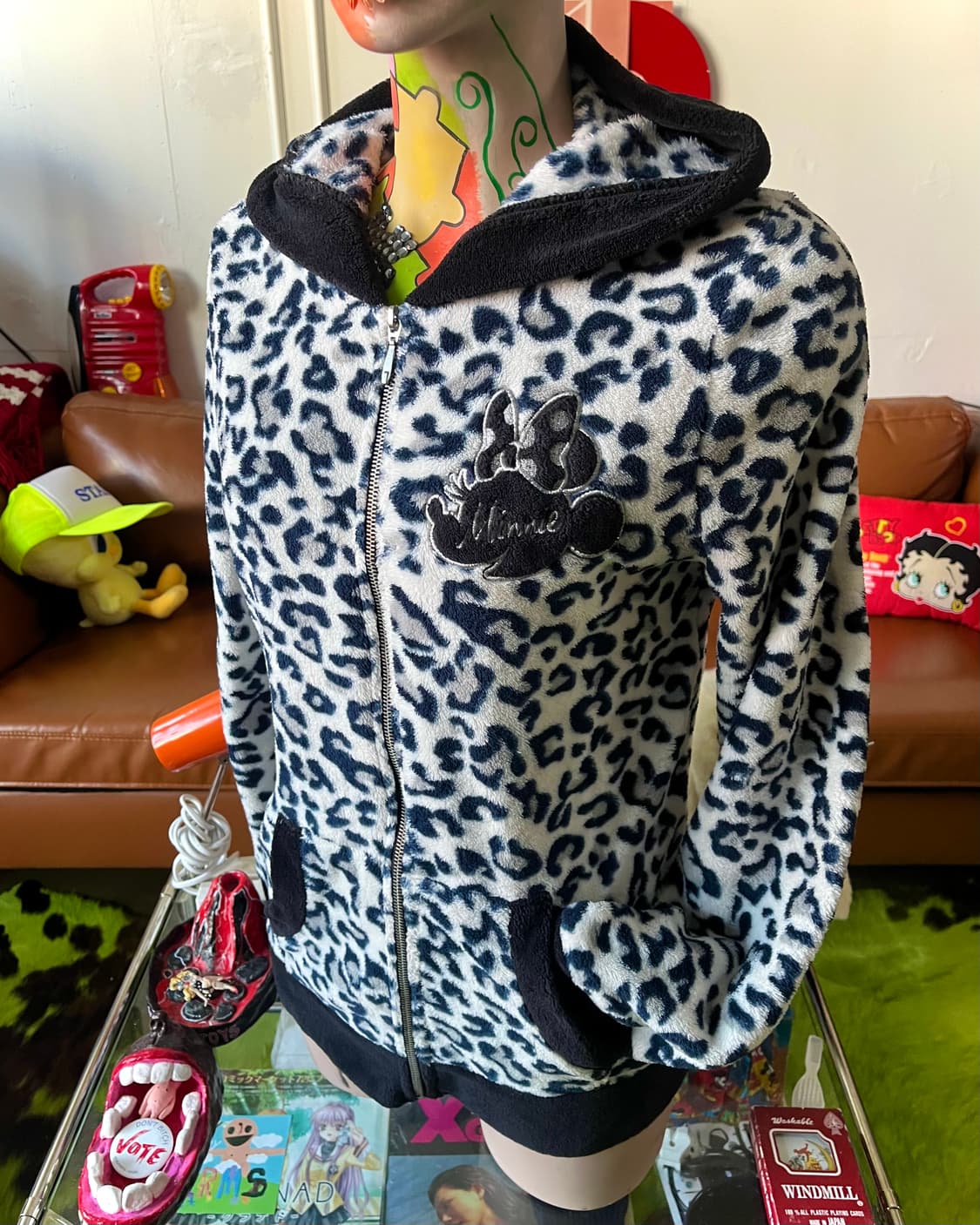 Old Disney Japan Leopard Fur Hood Zip-Up 상품이미지2