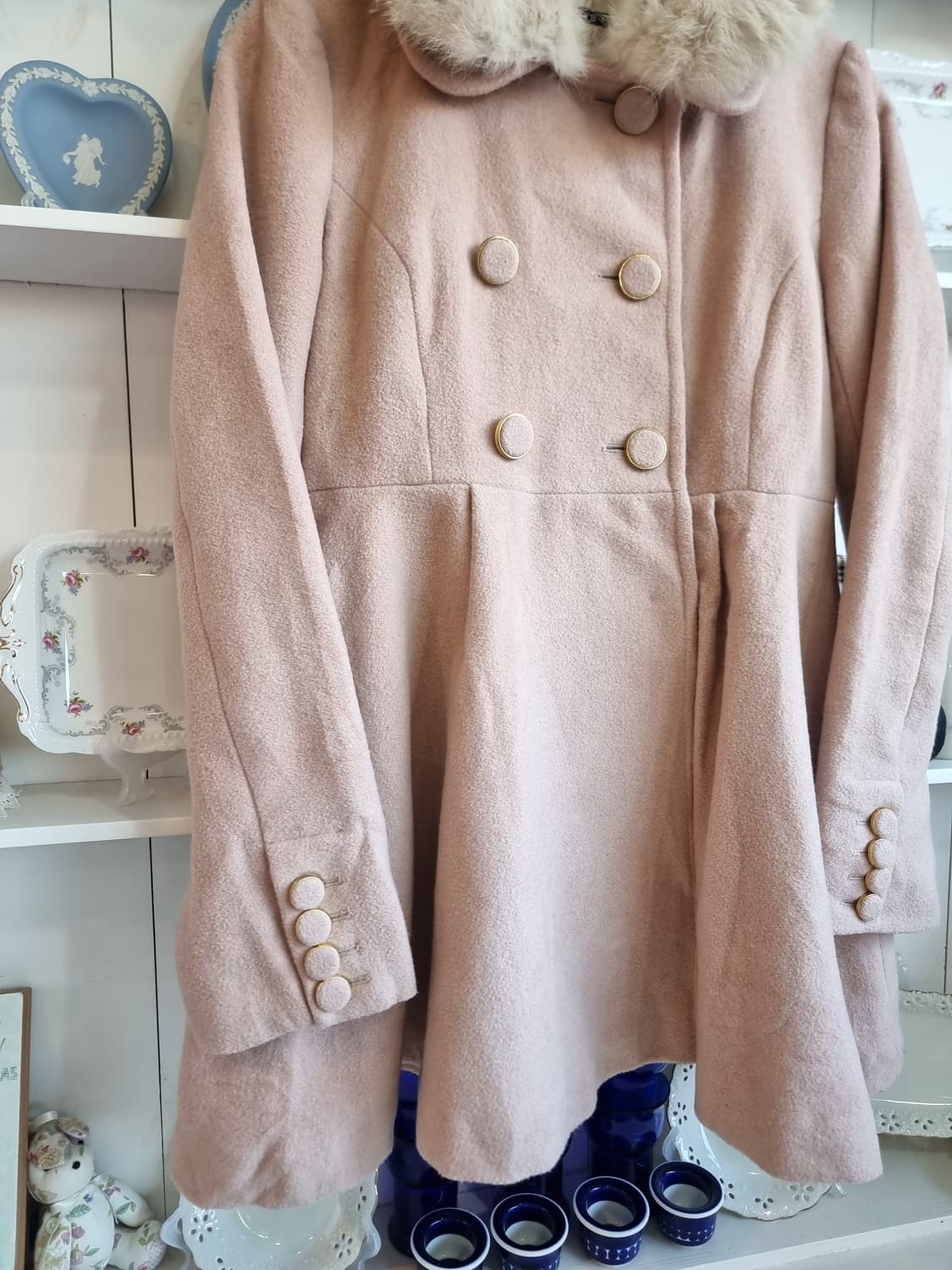 핑크 퍼 카라 플레어 코트 상품이미지2