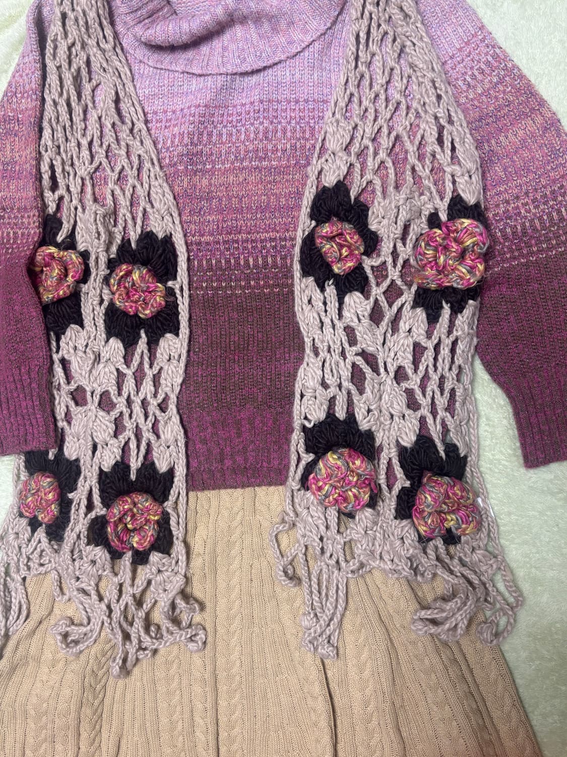 일본빈티지 하구미 모리걸 코디세트 (크로셰 뜨개 스카프 + 니트 상품이미지2