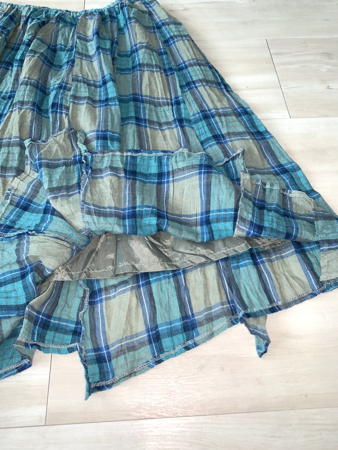 Blue Plaid Crinkle Midi Skirt 상품이미지10