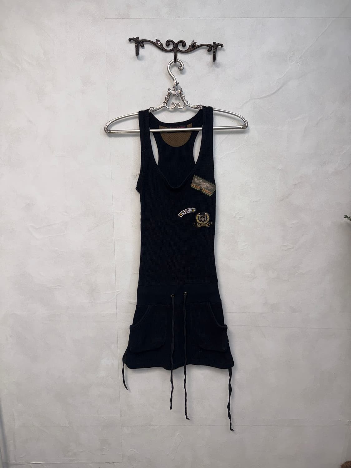 Black waffle knit y2k pocket patch ops 상품이미지3
