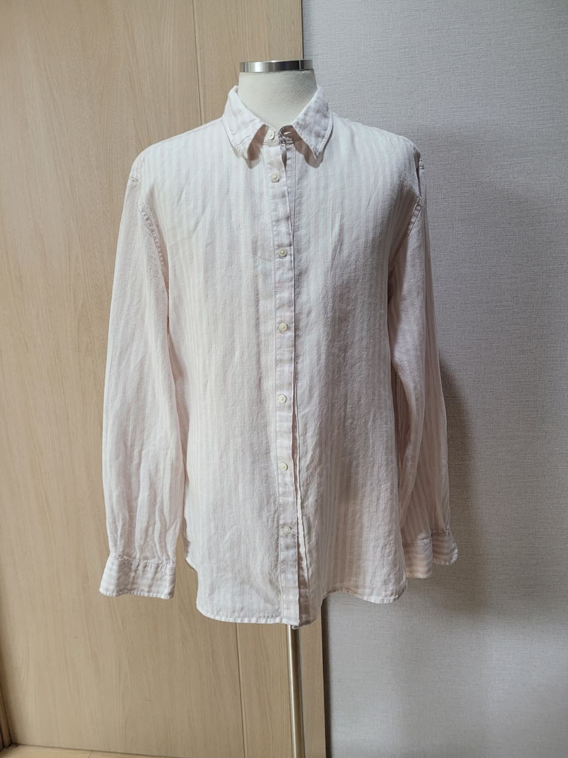 에잇세컨즈 8seconds 남자 린넨 스트라이프 셔츠 110 핑크 상품이미지1