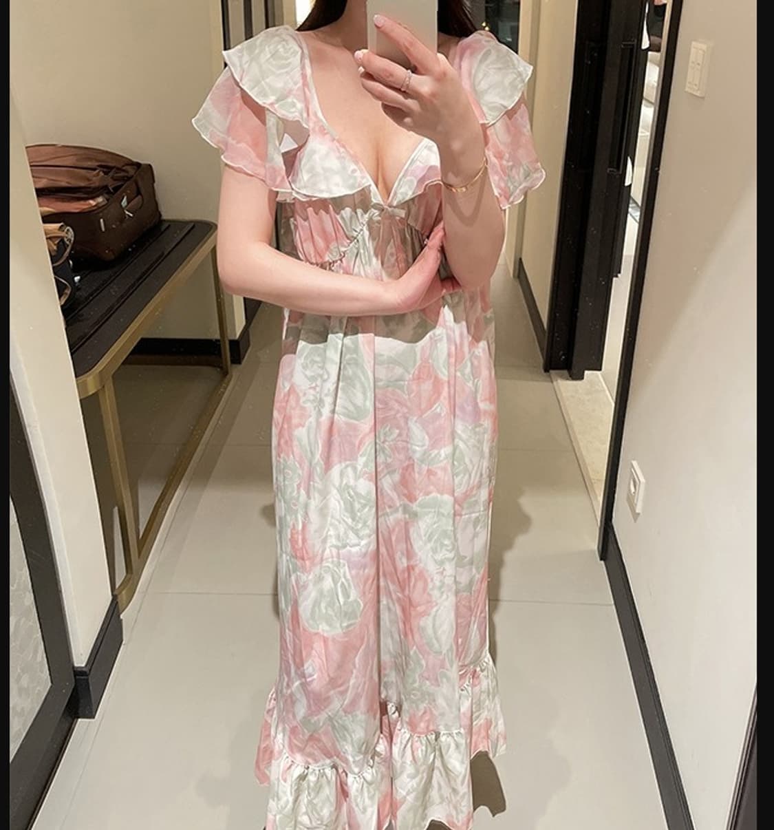 엘프 휴양지룩 롱원피스 55 66 핑크그린 상품이미지1