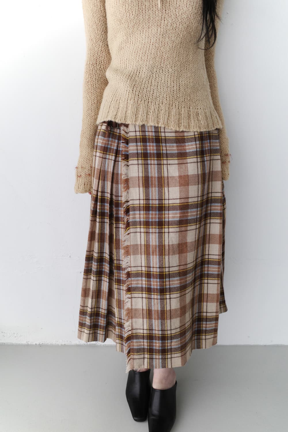 check pleats wrap skirt  상품이미지7
