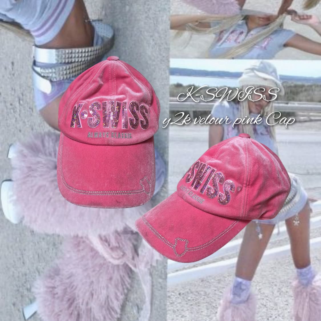 K-SWISS y2k velour pink Cap 상품이미지1