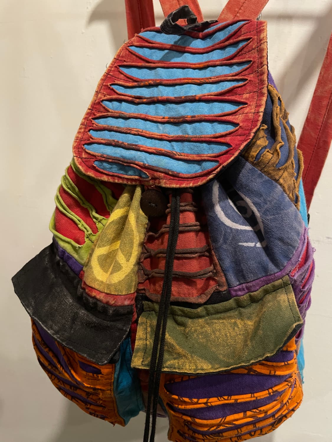 피스 다색 패치워크 그런지 워싱 나무단추 백팩 히피 모리 상품이미지3