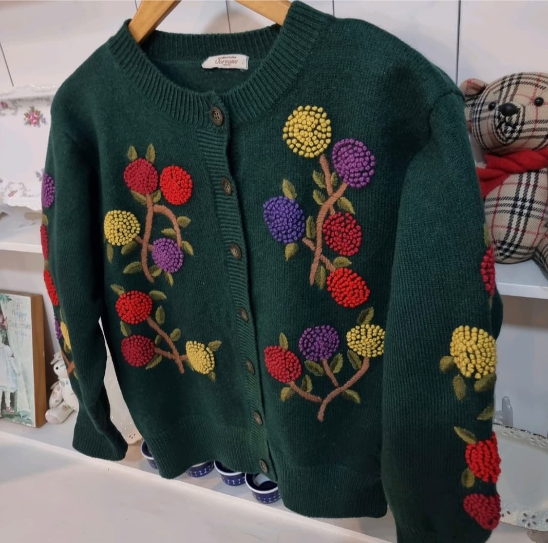 그린 꽃자수 가디건 상품이미지4