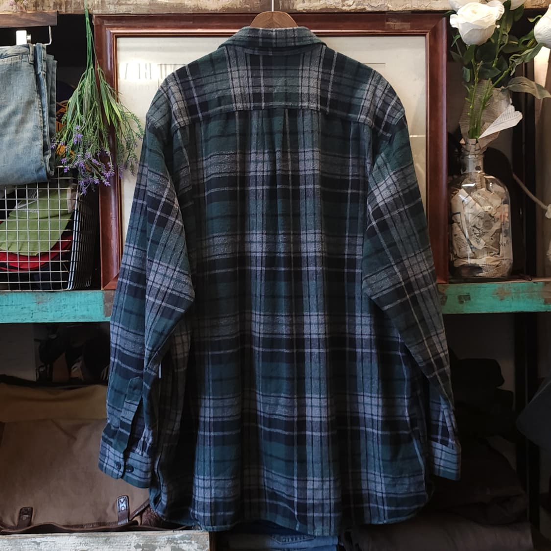 90s 엘엘빈 샤모아 워크셔츠 체크셔츠 플란넬 셔츠 헤비코튼 그린 xxl 상품이미지3