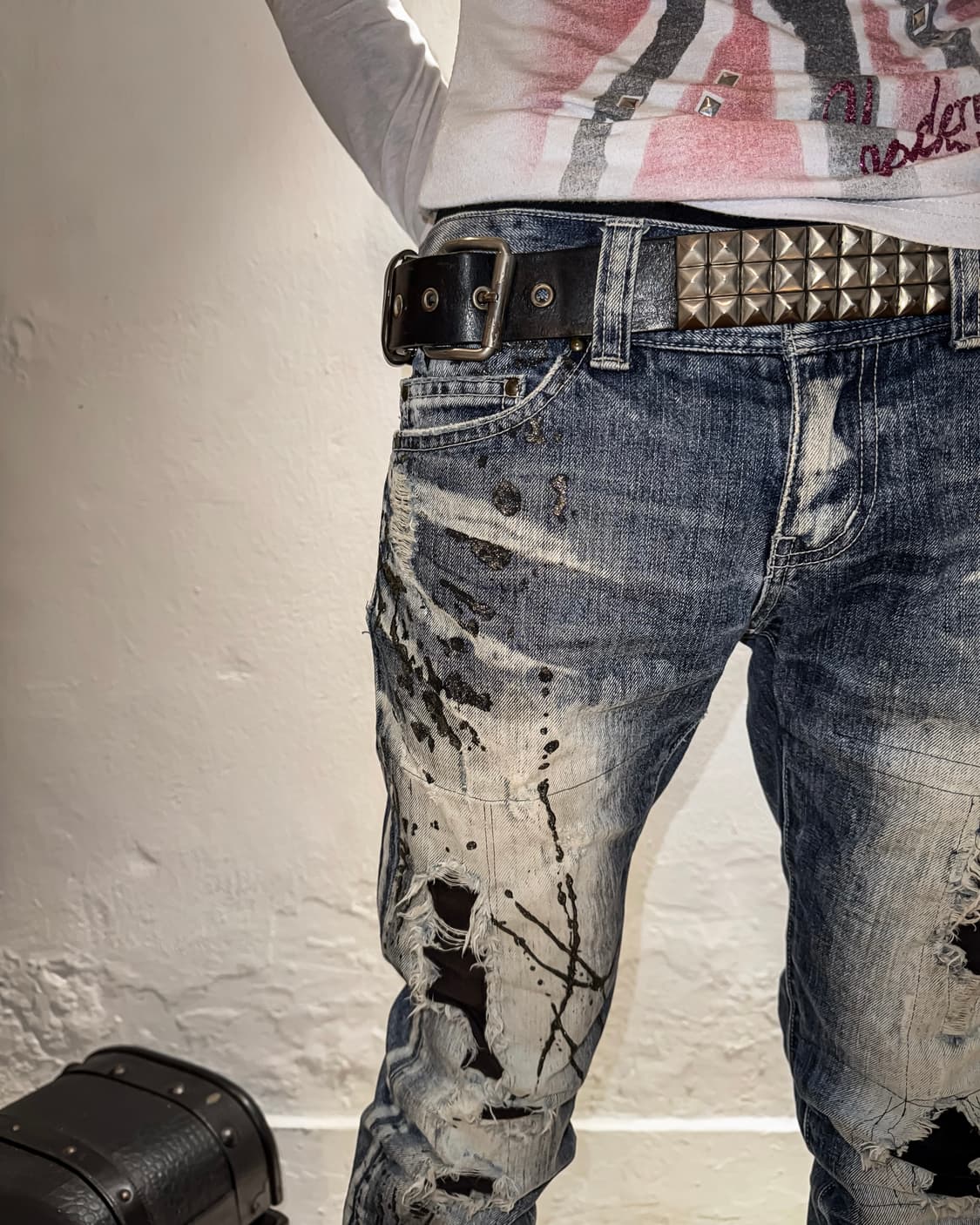 LA GATE – Destroyed Paint Straight Denim 상품이미지8