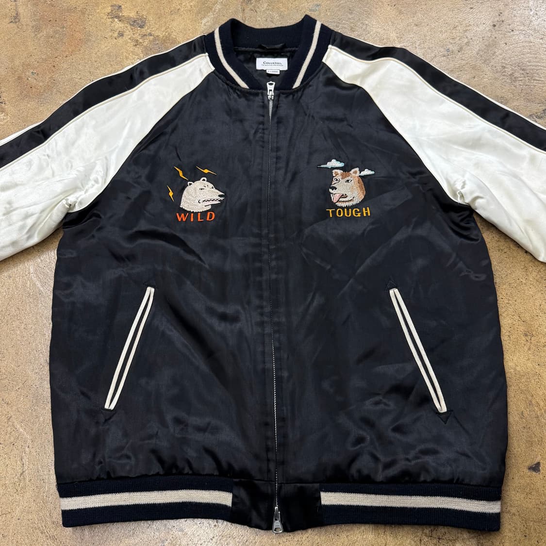 [정품/XL] 커버낫 블랙 화이트 자수 봄버 자켓 b19 상품이미지3