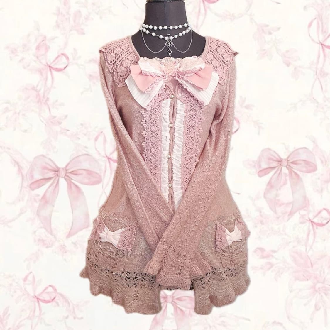 엑시즈팜 핑크 공주 리본 가디건 히메갸루 라떼갸루 일본빈티지 짜잔씨 상품이미지1