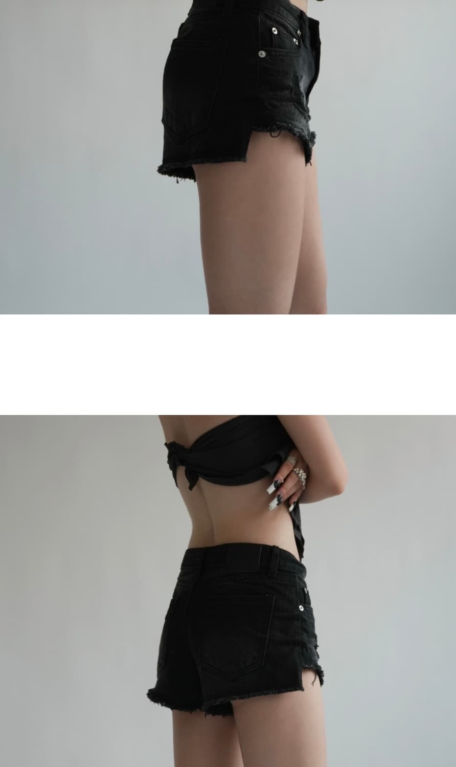 킴즈 DAMAGED BLACK DENIM SHORTS 상품이미지2