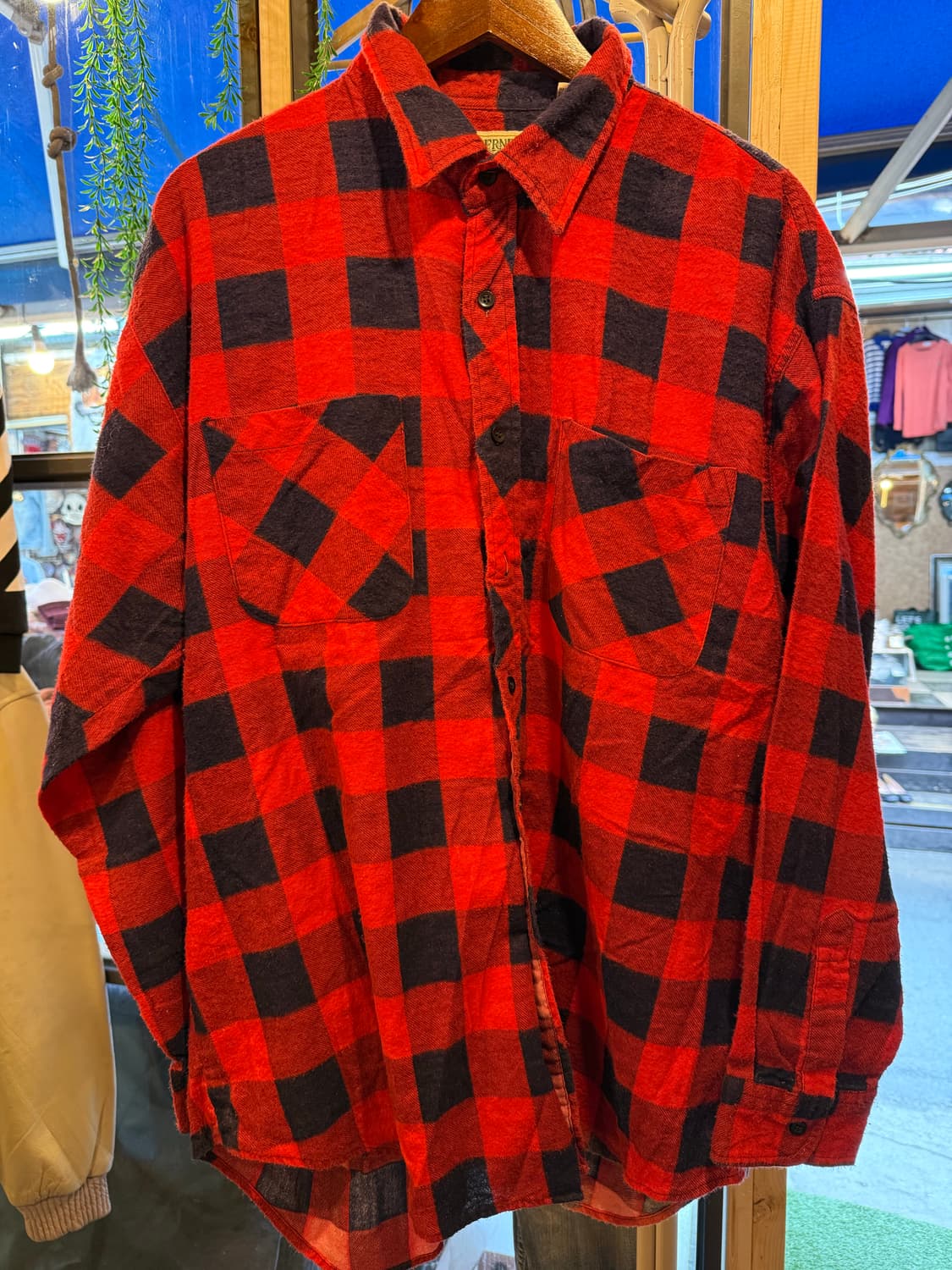 빈티지 레드 플란넬 체크셔츠 상품이미지1