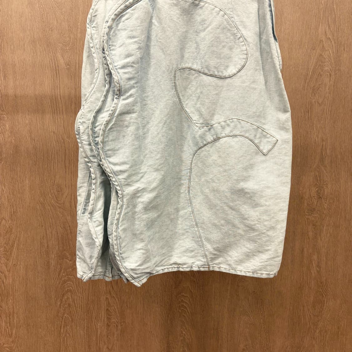 JPN 워싱 코튼 미디 스커트 패치 워크 입체 절개 라인 디테일 연청 상품이미지5