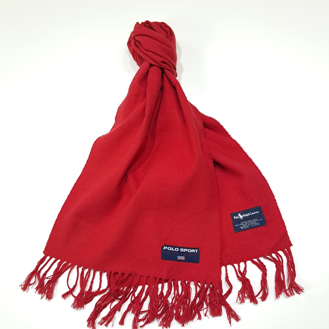 MX615 폴로 90s 프랑스판 코튼 성조기패치 레드 머플러 목도리 상품이미지2