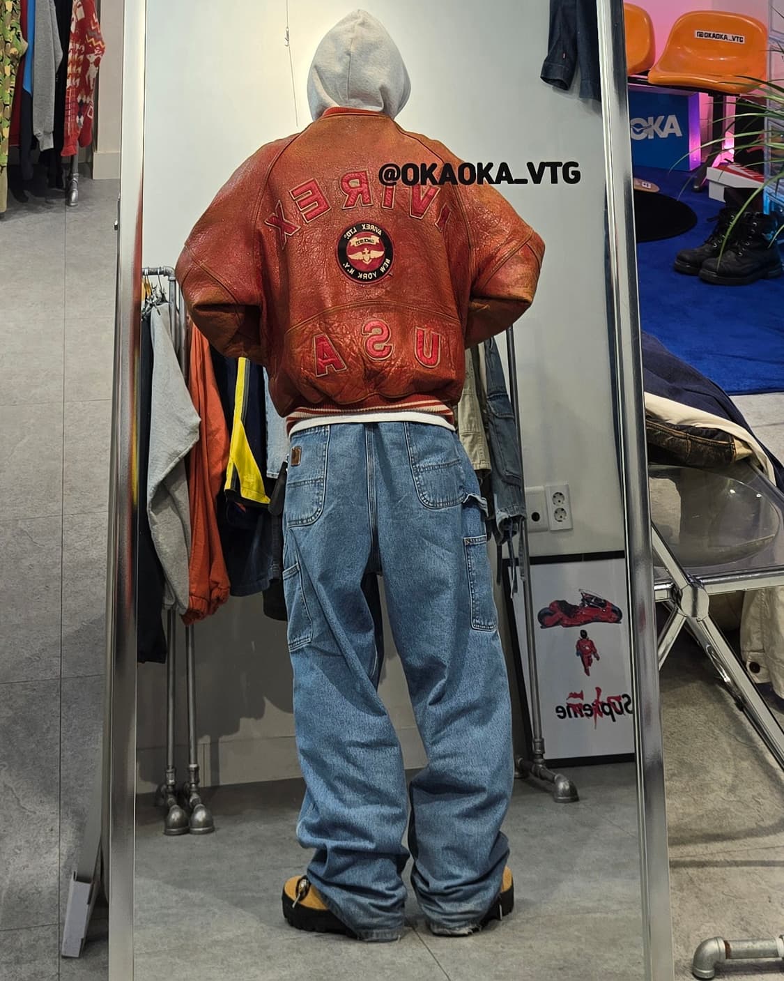 90's AVIREX 노르망디 레더 바시티 자켓 상품이미지3