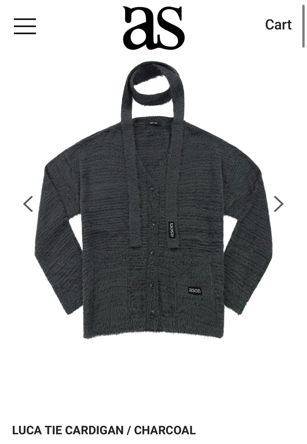 애즈온 루카 타이 가디건 차콜 상품이미지1