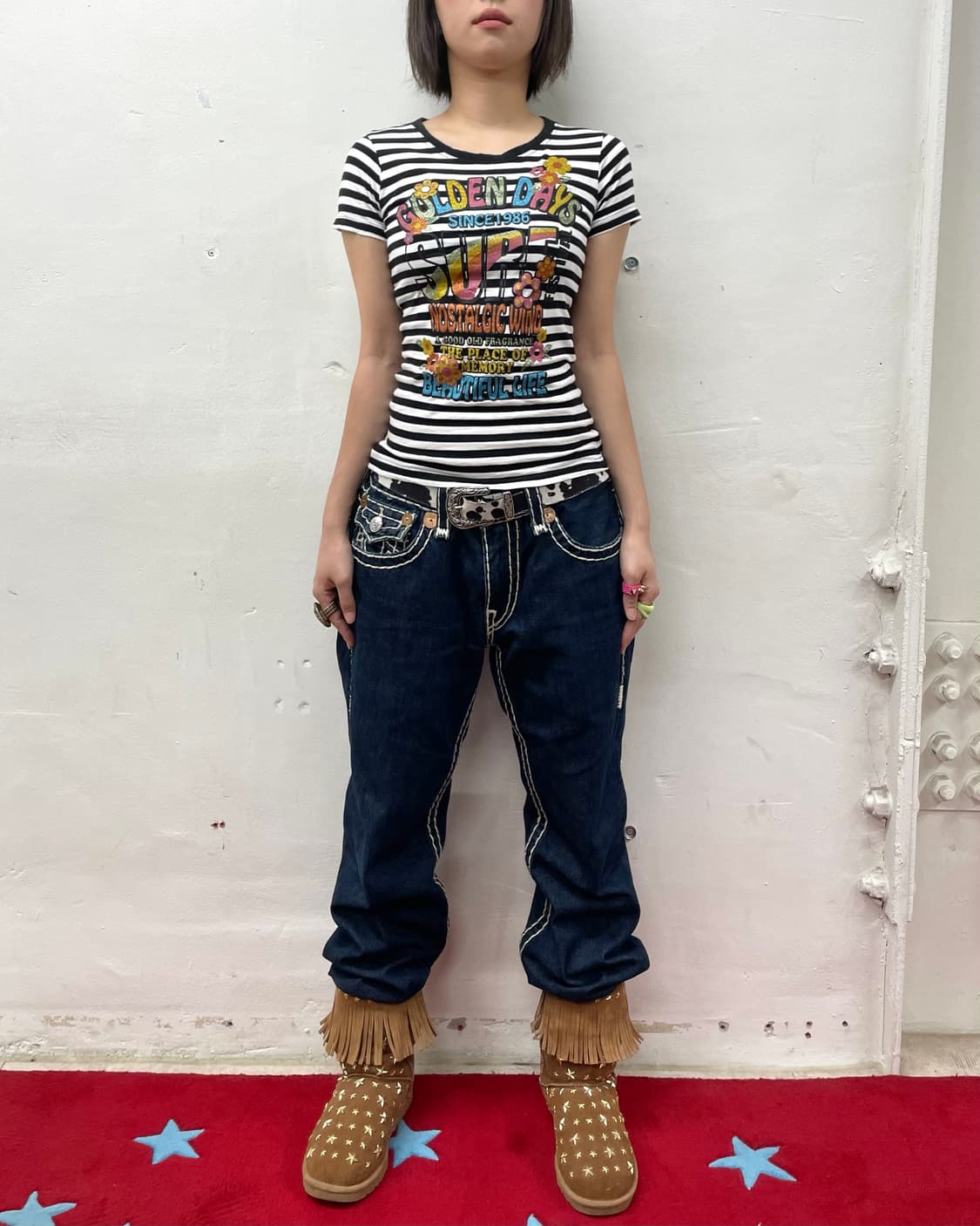 Golden Day Rainbow Flower Stripe T-shirt 상품이미지6