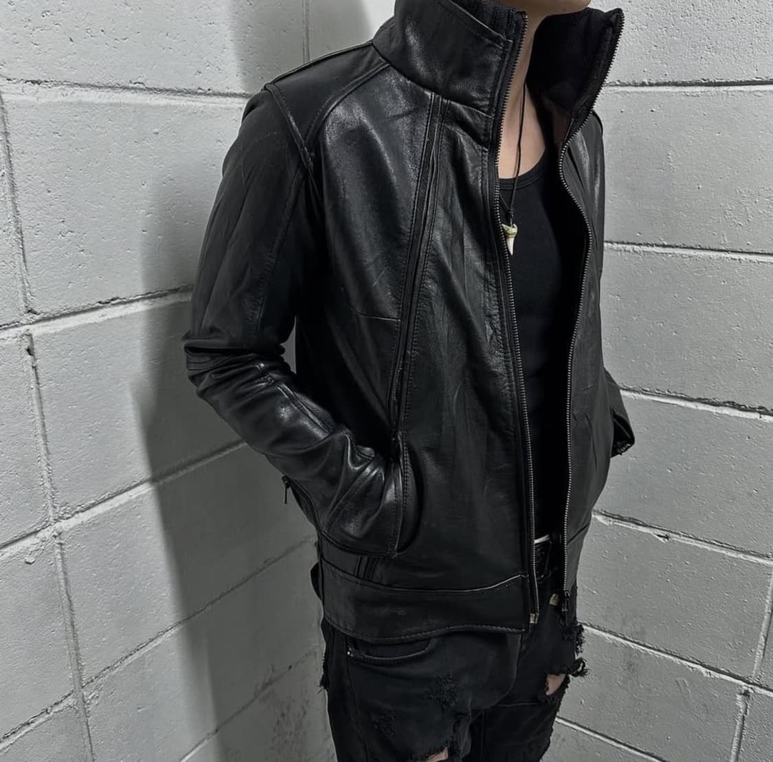 Goat skin leather asymmetry jacket 상품이미지1