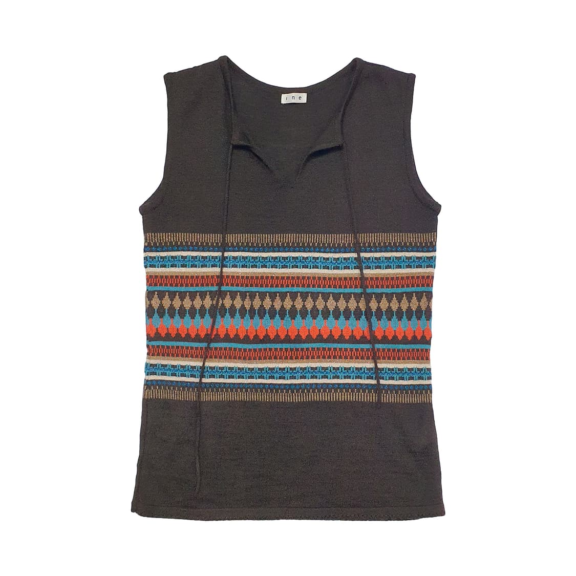 스트라이프 포인트 넥 리본 니트 슬리브리스 탑 상품이미지1