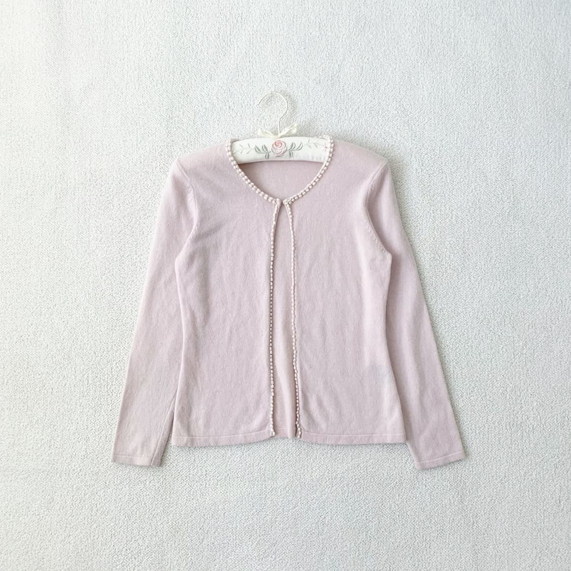 뮤트연핑크 앙고라 진주 후크 가디건 상품이미지1