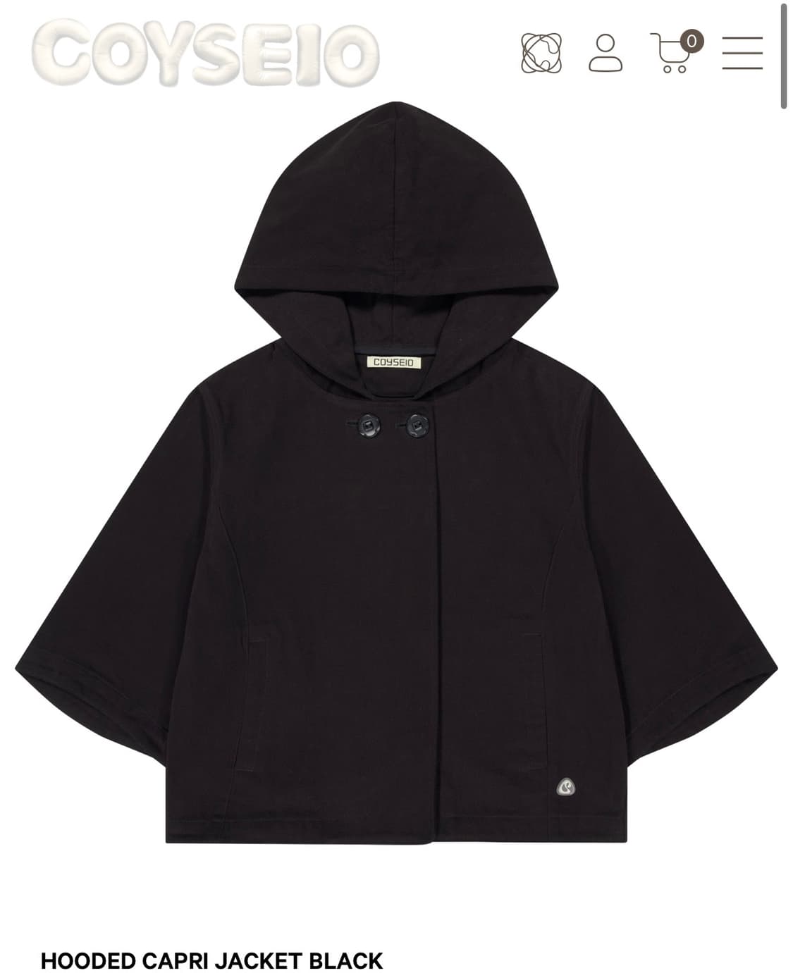 코이세이오 HOODED CAPRI JACKET BLACK 상품이미지1