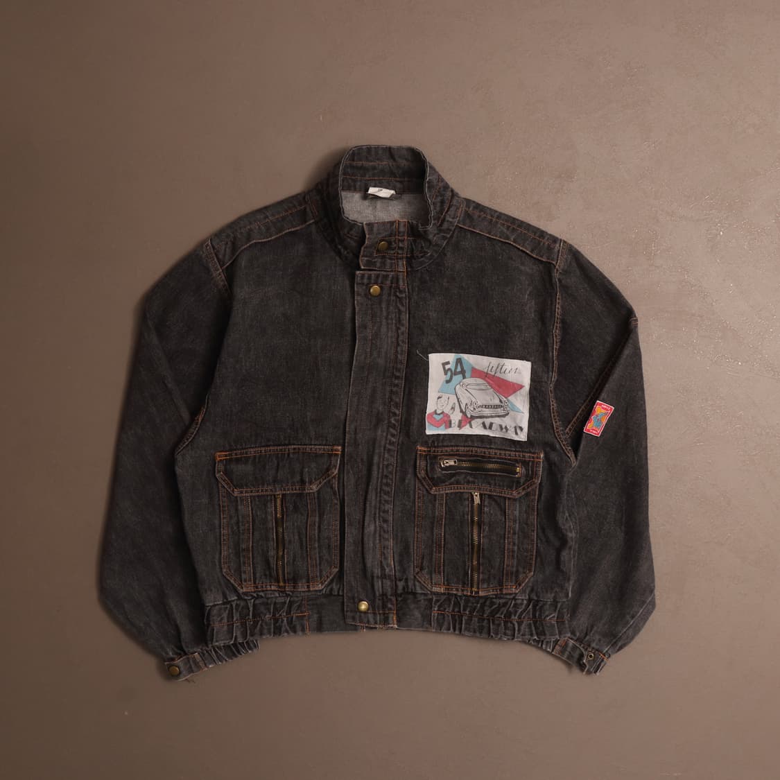 90's 빈티지 패치 흑청 데님 봄버자켓 A1745 상품이미지1