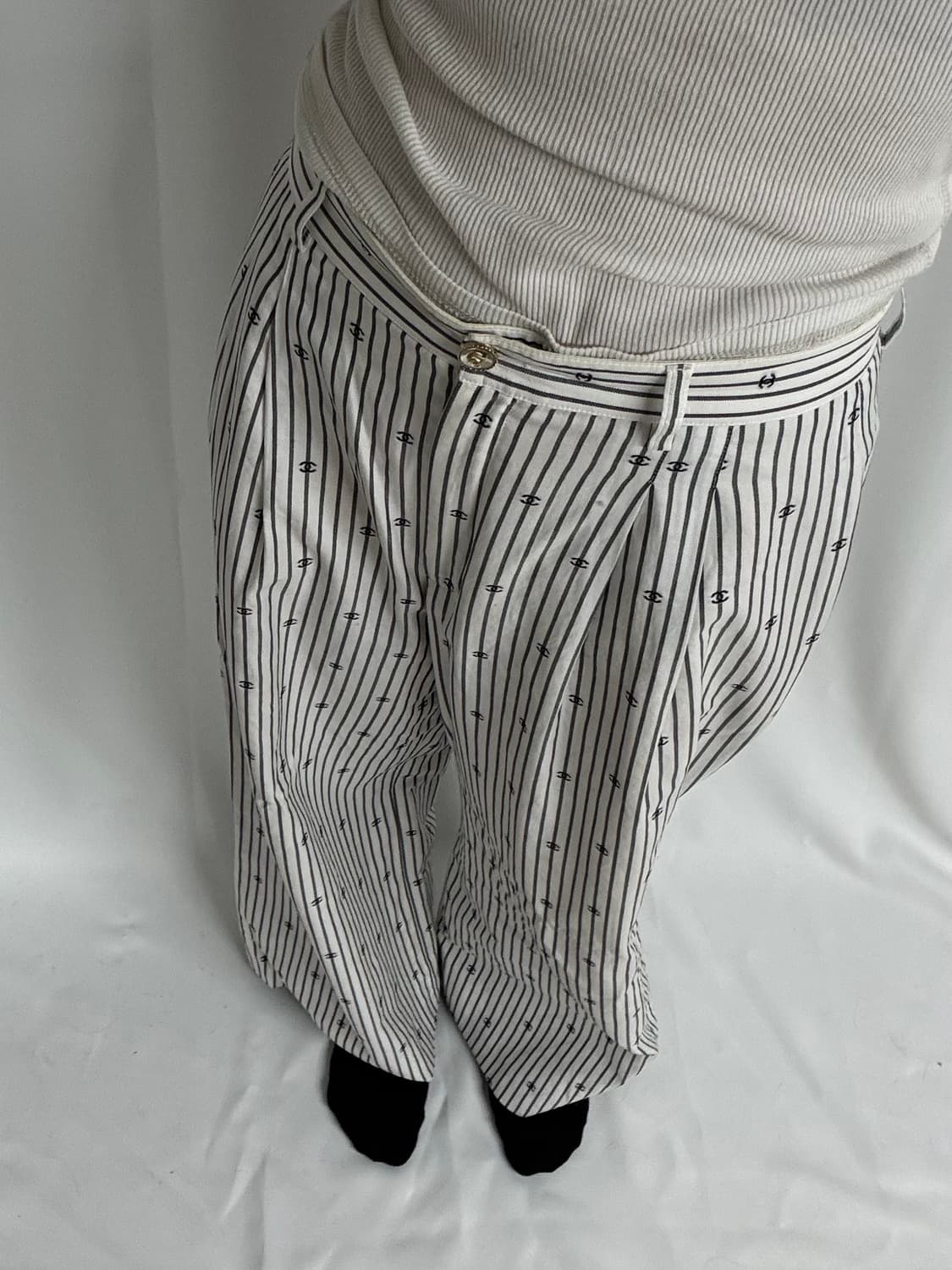 Chanel 21SS CC Logo Stripe Flare Pants 상품이미지1