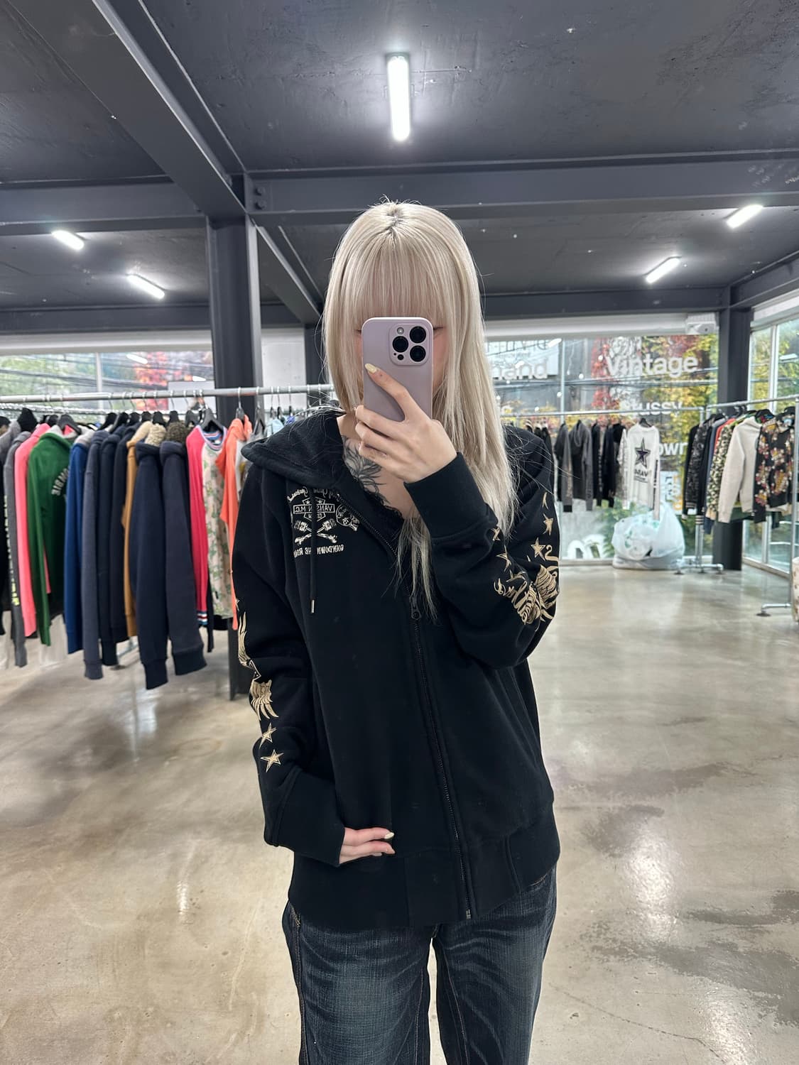 벤슨 스컬 로고자수 후드집업 상품이미지1