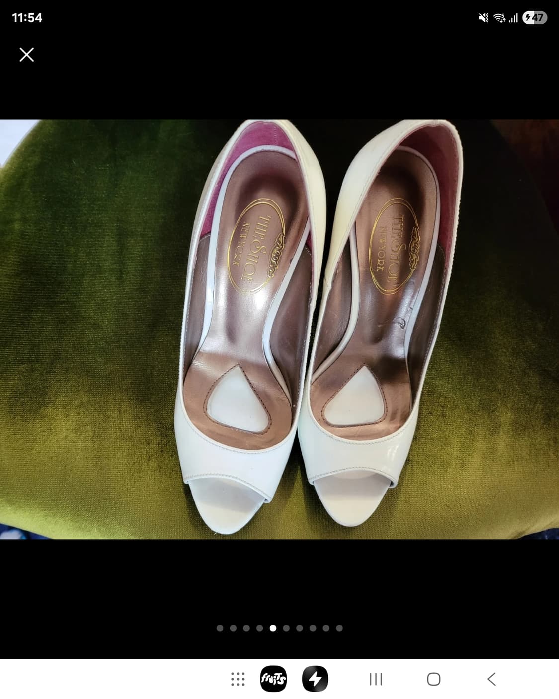 백화점구입 수제화 더슈 에나멜 화이트 토오픈 하이힐 펌프스  상품이미지5