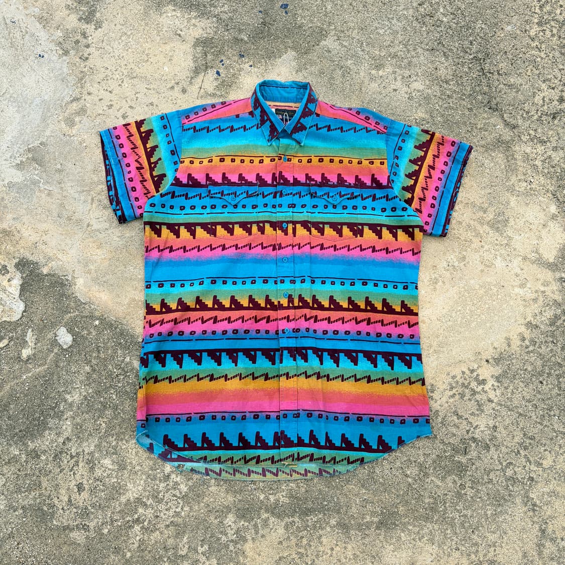 90s USA 팬핸들 슬림 네이티브 웨스턴 반팔셔츠 XL 상품이미지1