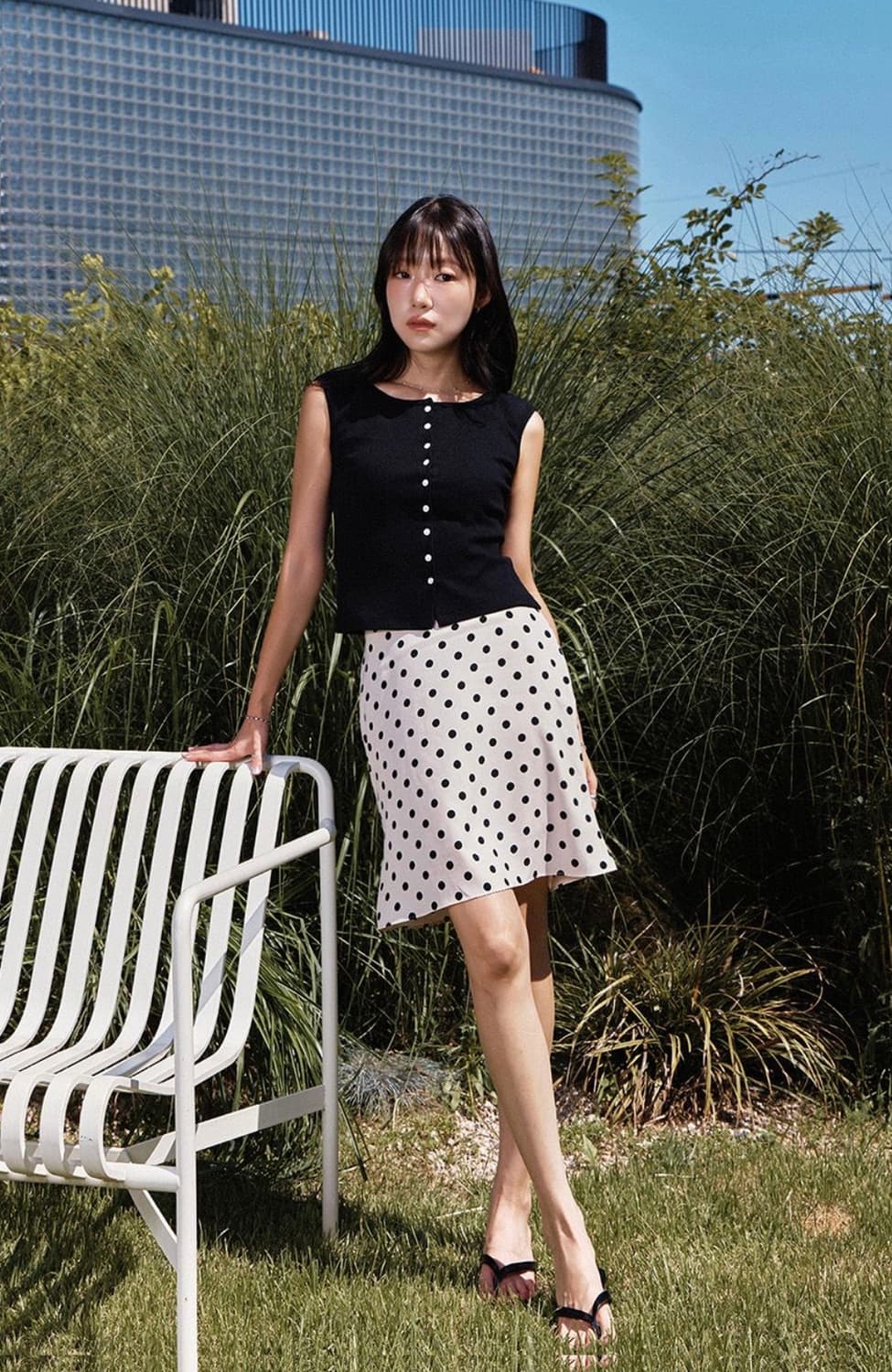 오브오브 도트 스커트 베이지 하프 기장 M 사이즈 상품이미지1