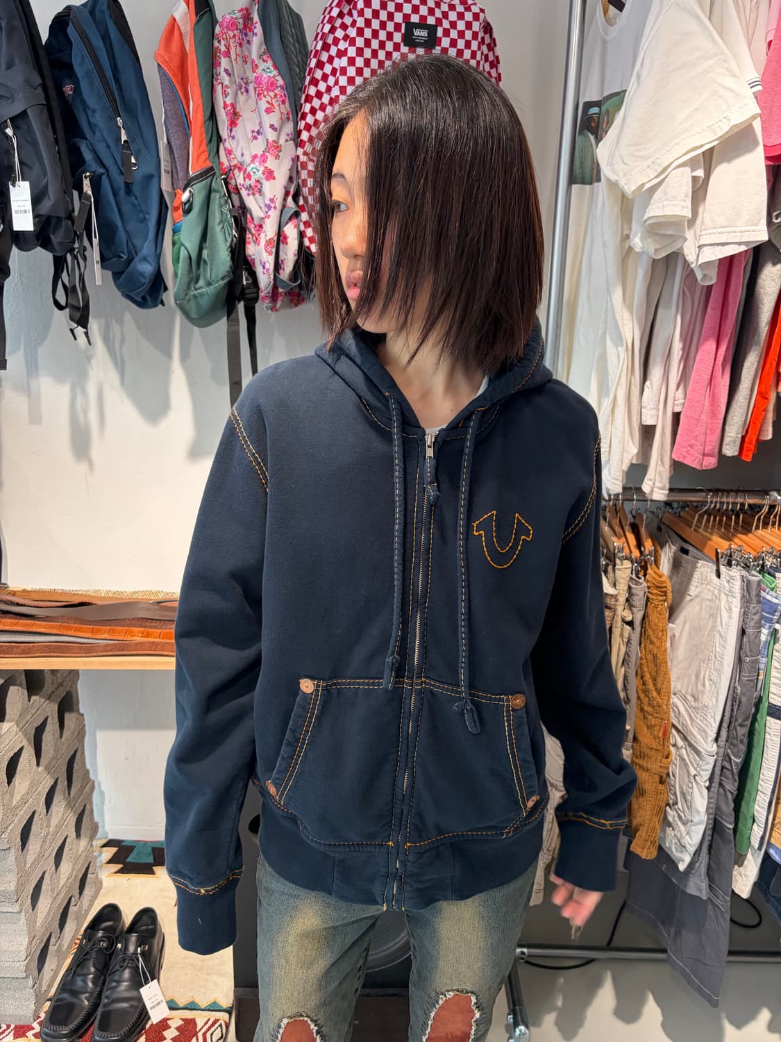 True Religion 스티치 집업 후드 L 상품이미지2