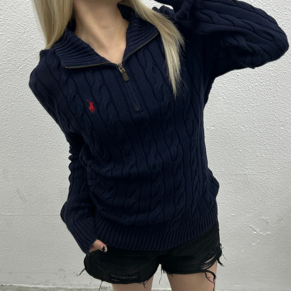 폴로 랄프로렌 레드포니 네이비 꽈배기 니트집업 S 상품이미지1