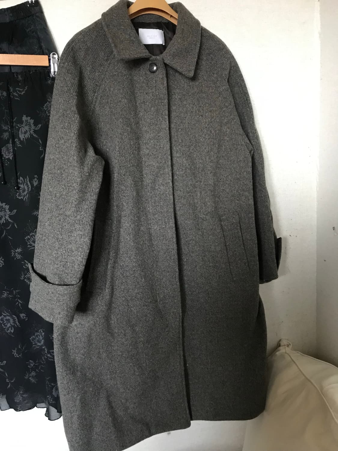 해링본울 차콜브라운 롱코트 상품이미지3