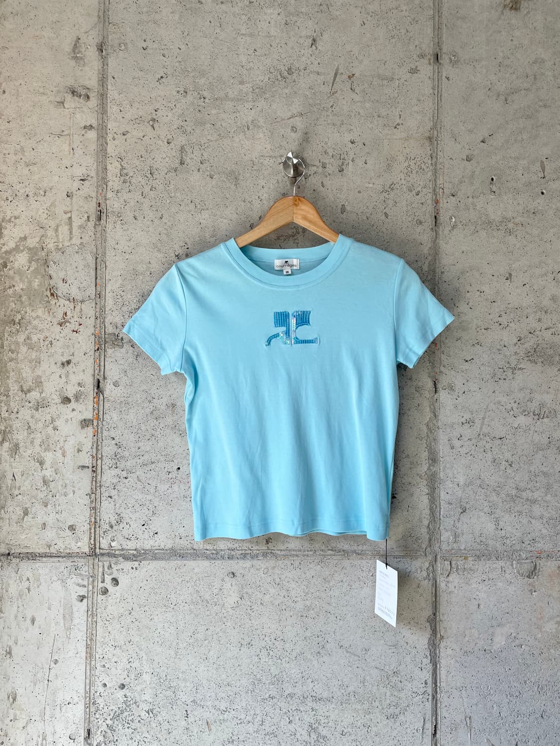 00s Courreges 꾸레쥬 스팽글 로고 탑 블루 상품이미지7