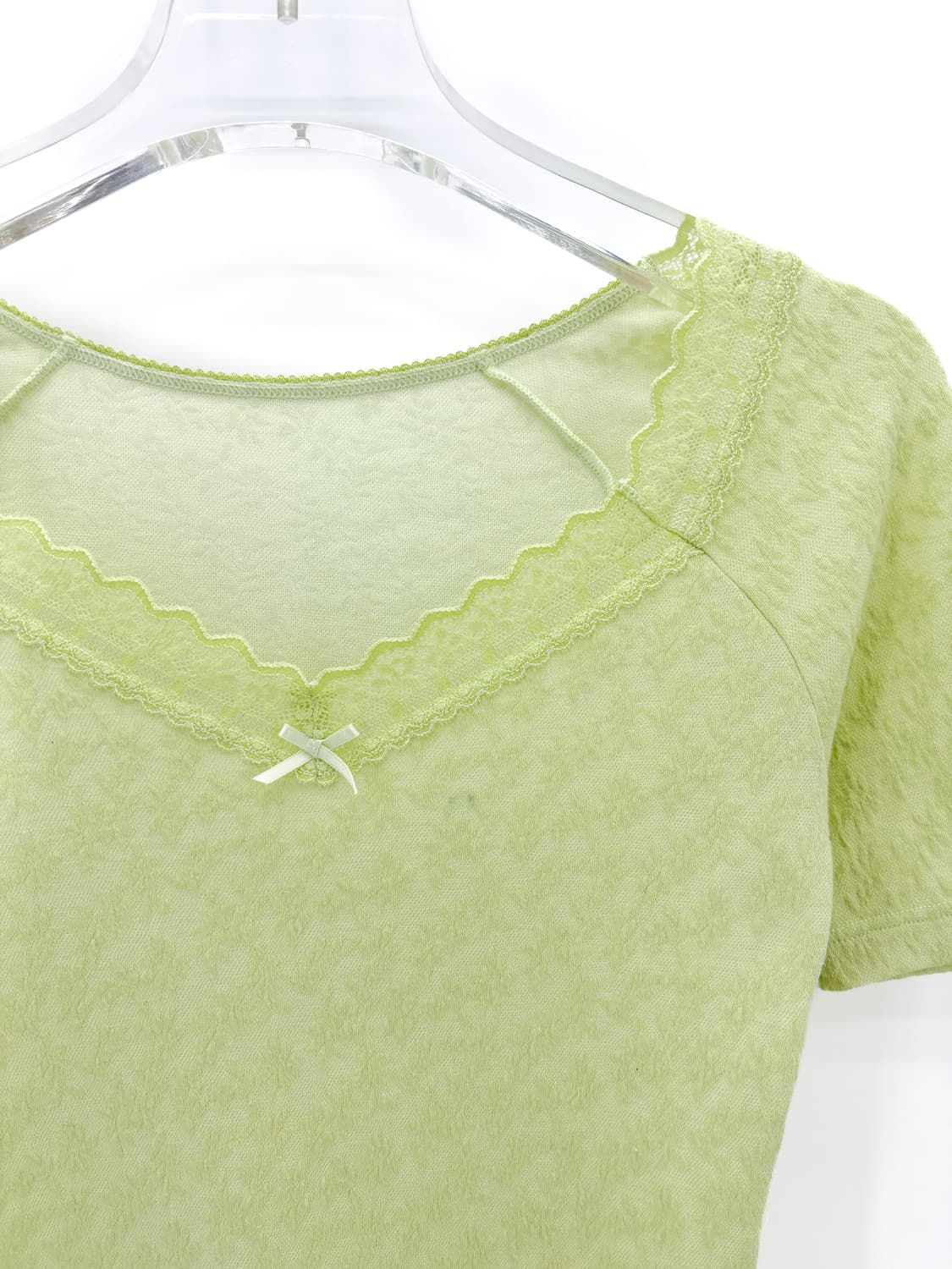 빈티지 파스텔 네온 그린 레이스 반팔티셔츠 상품이미지5
