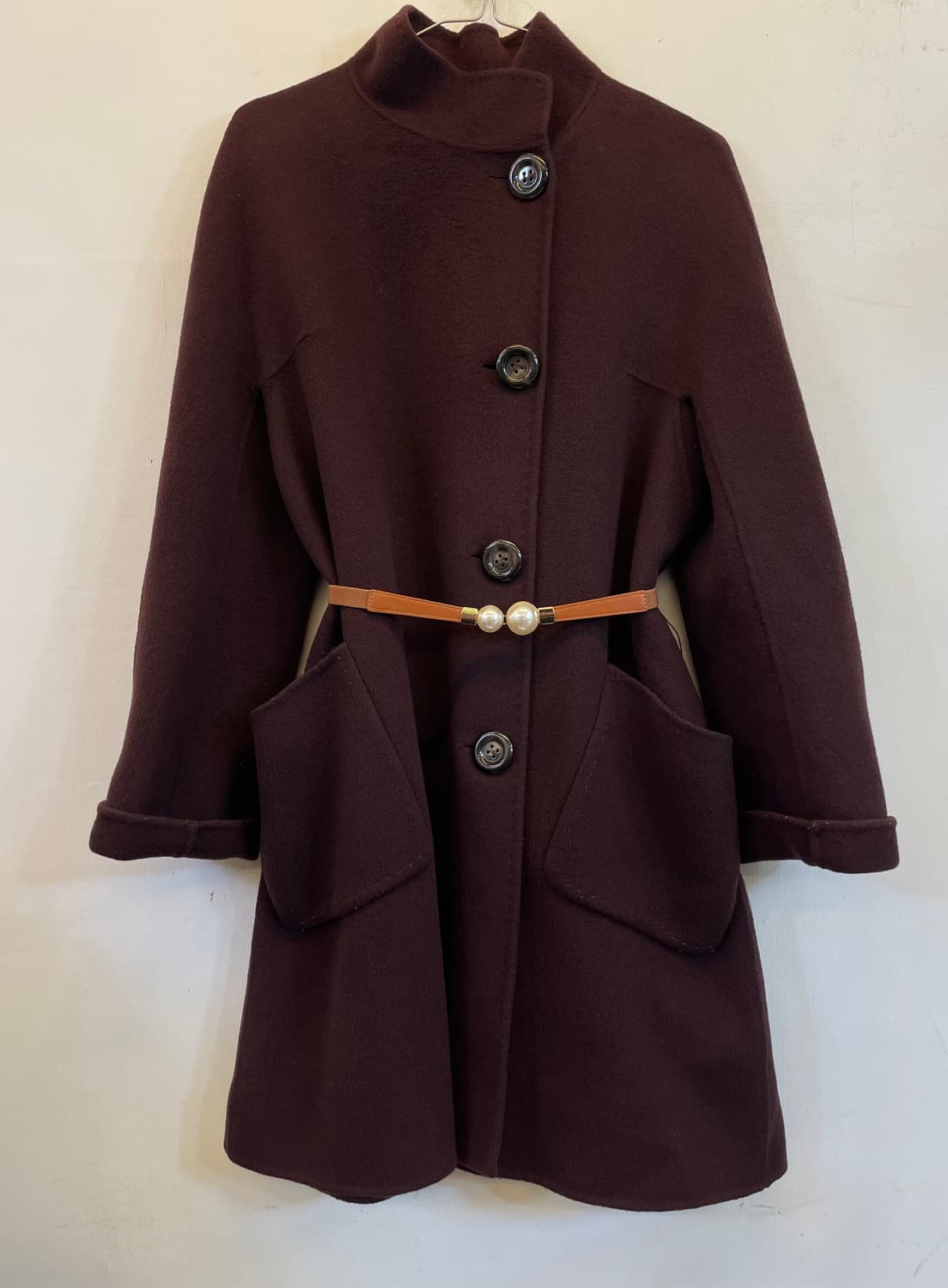 MCM 여성울코트 여성모직코트:) 버건디코트 하프코트하객룩연말룩데이트룩 상품이미지1