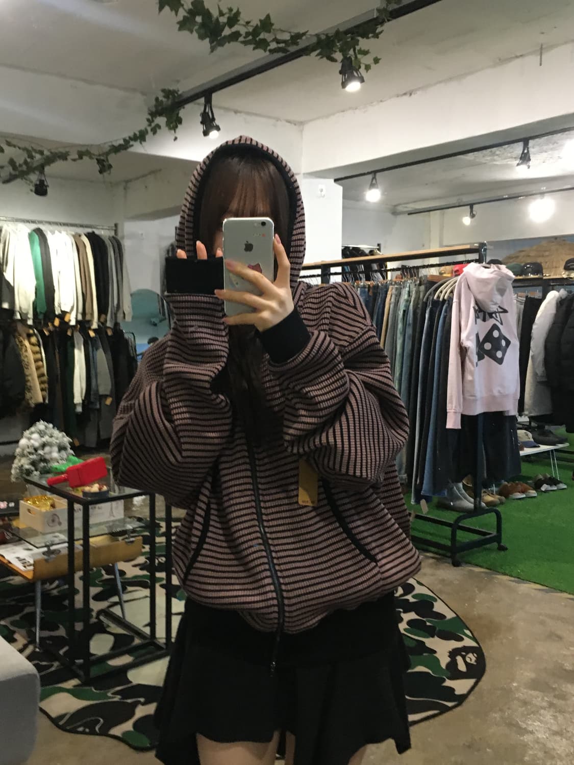 세컨모놀로그 스트라이프 와플 니트 후드 집업 상품이미지4