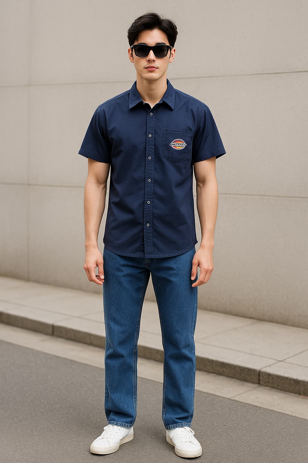 디키즈. 남자 빅로고 네이비 반팔 셔츠_M 상품이미지1