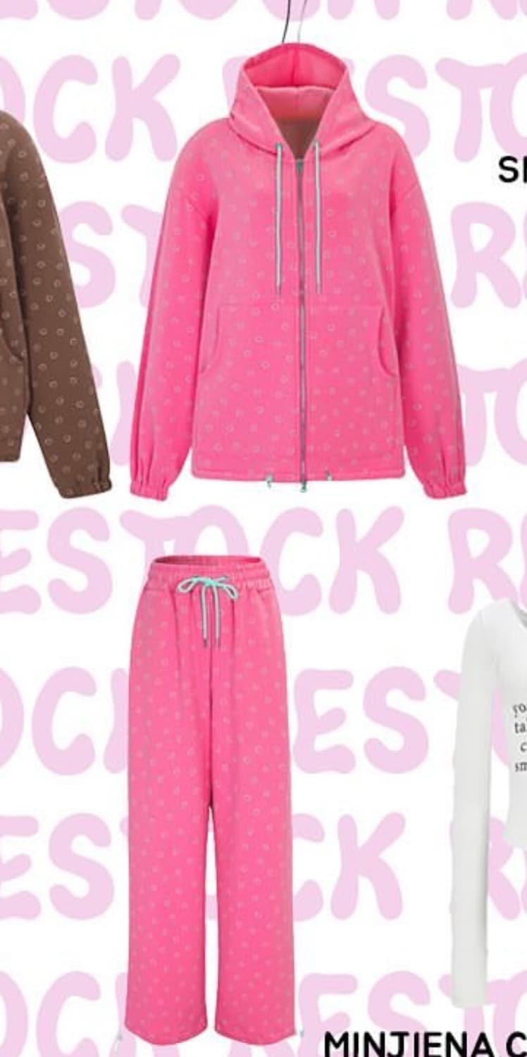 민지에나 핑크 스마일 후드 셋업 상품이미지1