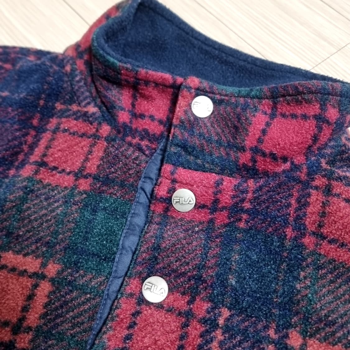 80년대 이태리제 FILA 필라 네이비 체크 플리스(105-110) 상품이미지4