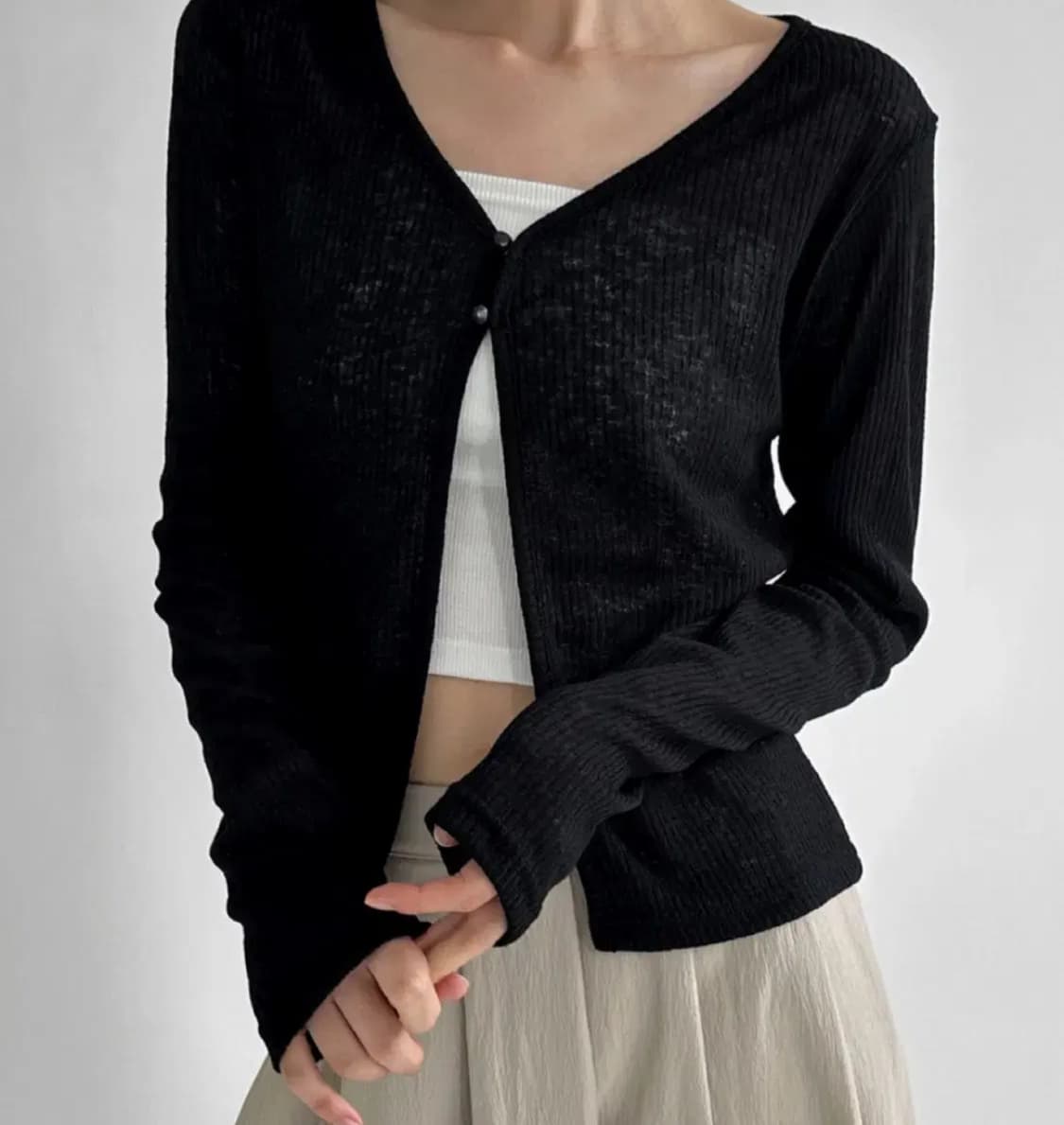 매니크 코모 투버튼 골지 니트 가디건 상품이미지1