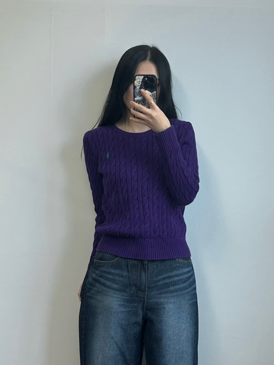 폴로 랄프로렌 신형 자수로고 퍼플 꽈배기 니트 상품이미지1