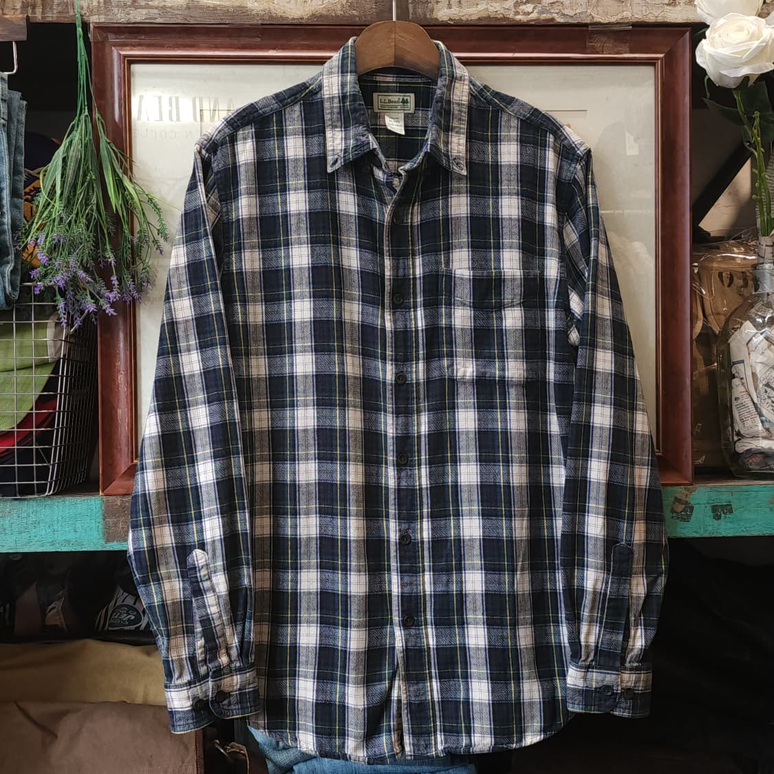 90s 엘엘빈 체크셔츠 플란넬 셔츠 헤비코튼 워크셔츠 그린 체크 m 상품이미지1